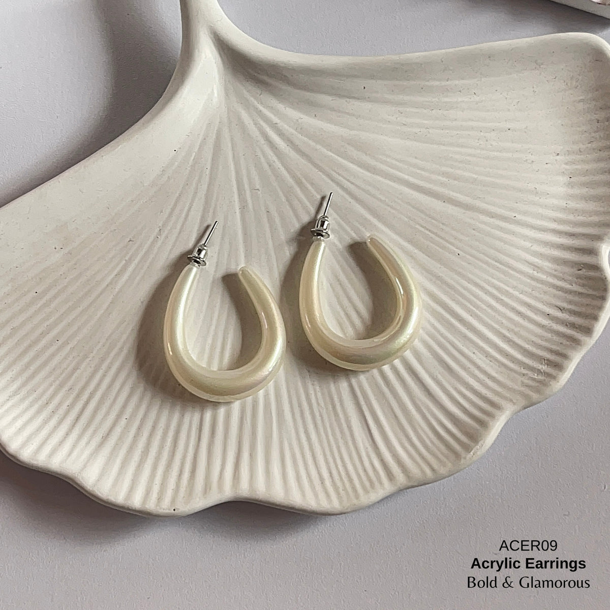 Acrylic Half Hoop Earring | ACER09 | White