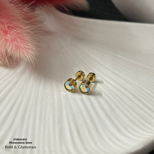 Screwback Stud Earring | Rhinestone 5mm | Iridescent