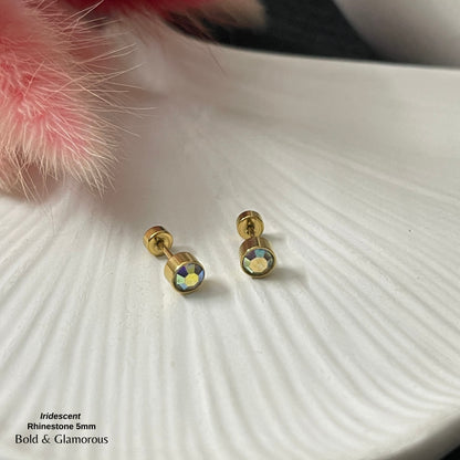 Screwback Stud Earring | Rhinestone 5mm | Iridescent