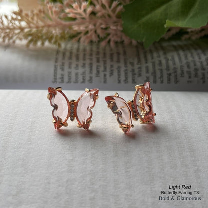 Butterfly Earrings | Type 3 | BPTE3 | Light Red
