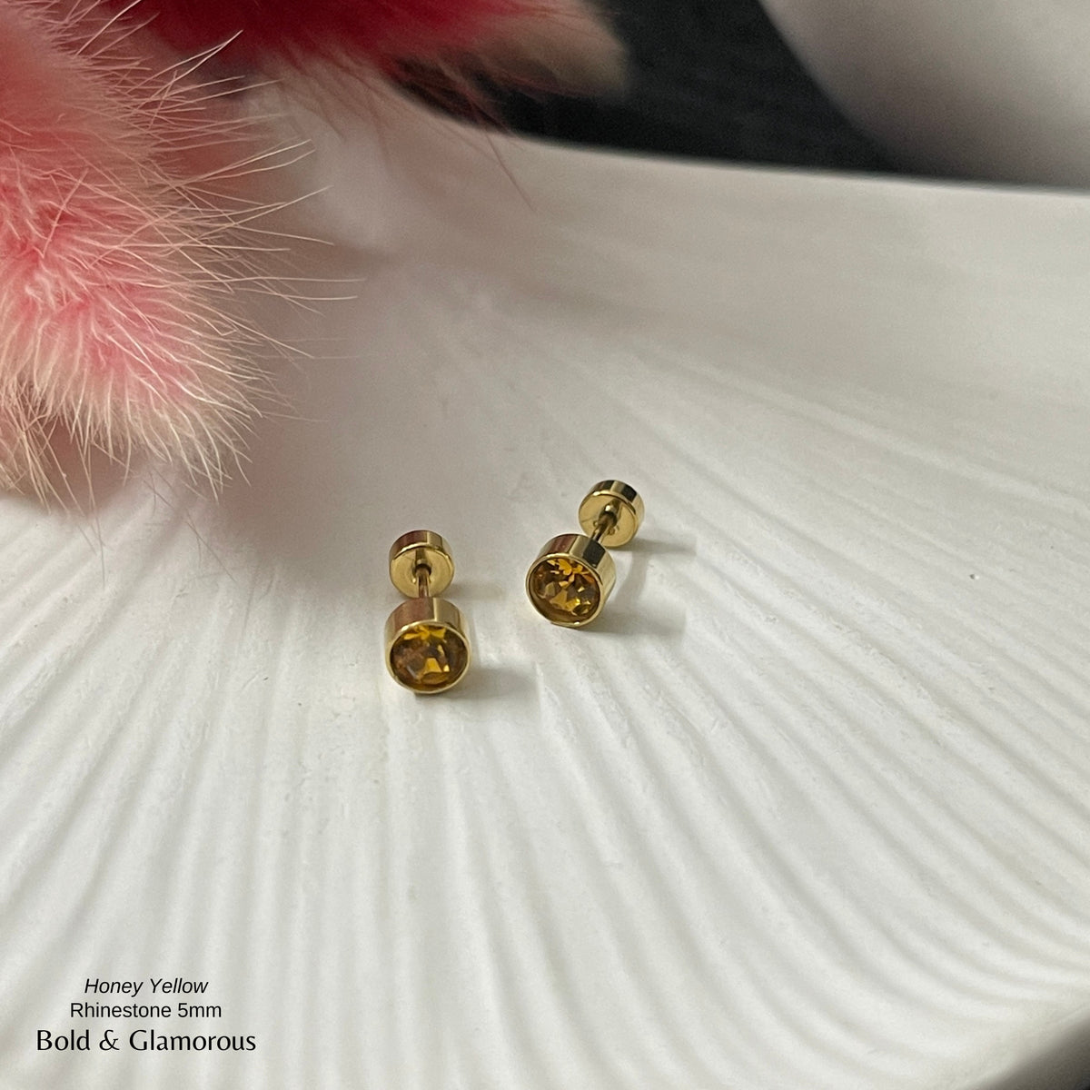 Screwback Stud Earring | Rhinestone 5mm | Honey Yellow