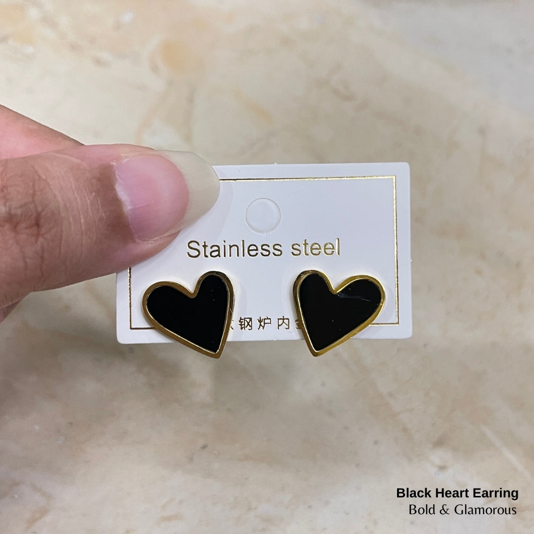 Statement Earring | STE016 | Black Heart Earring