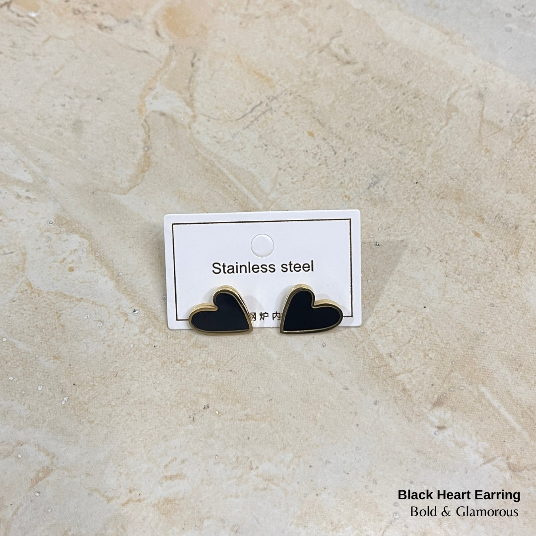 Statement Earring | STE016 | Black Heart Earring