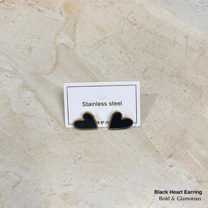 Statement Earring | STE016 | Black Heart Earring