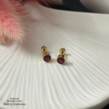 Screwback Stud Earring | Rhinestone 5mm | Burgundy