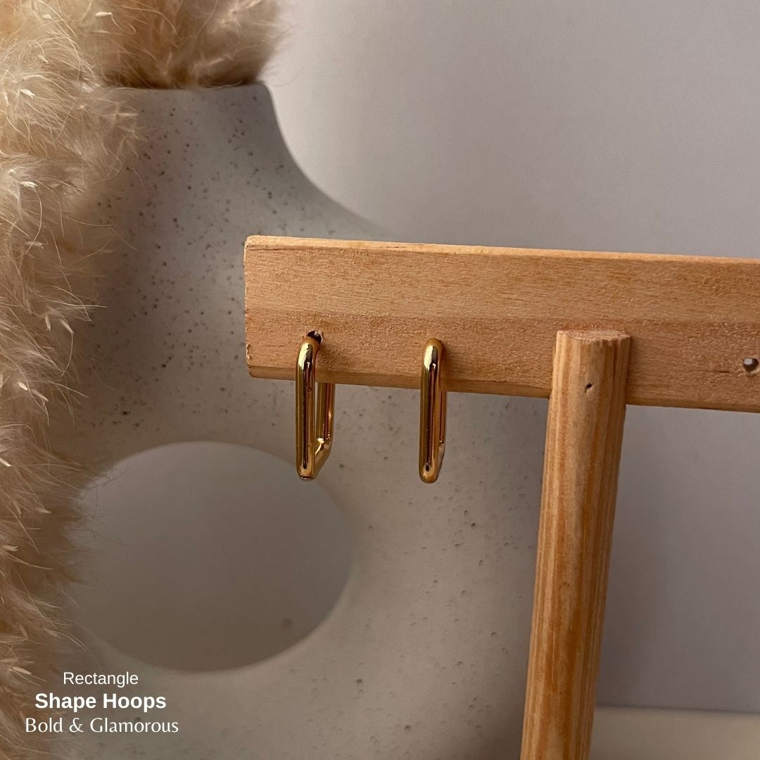 Shape Hoop Earring | Rectangle | Gold