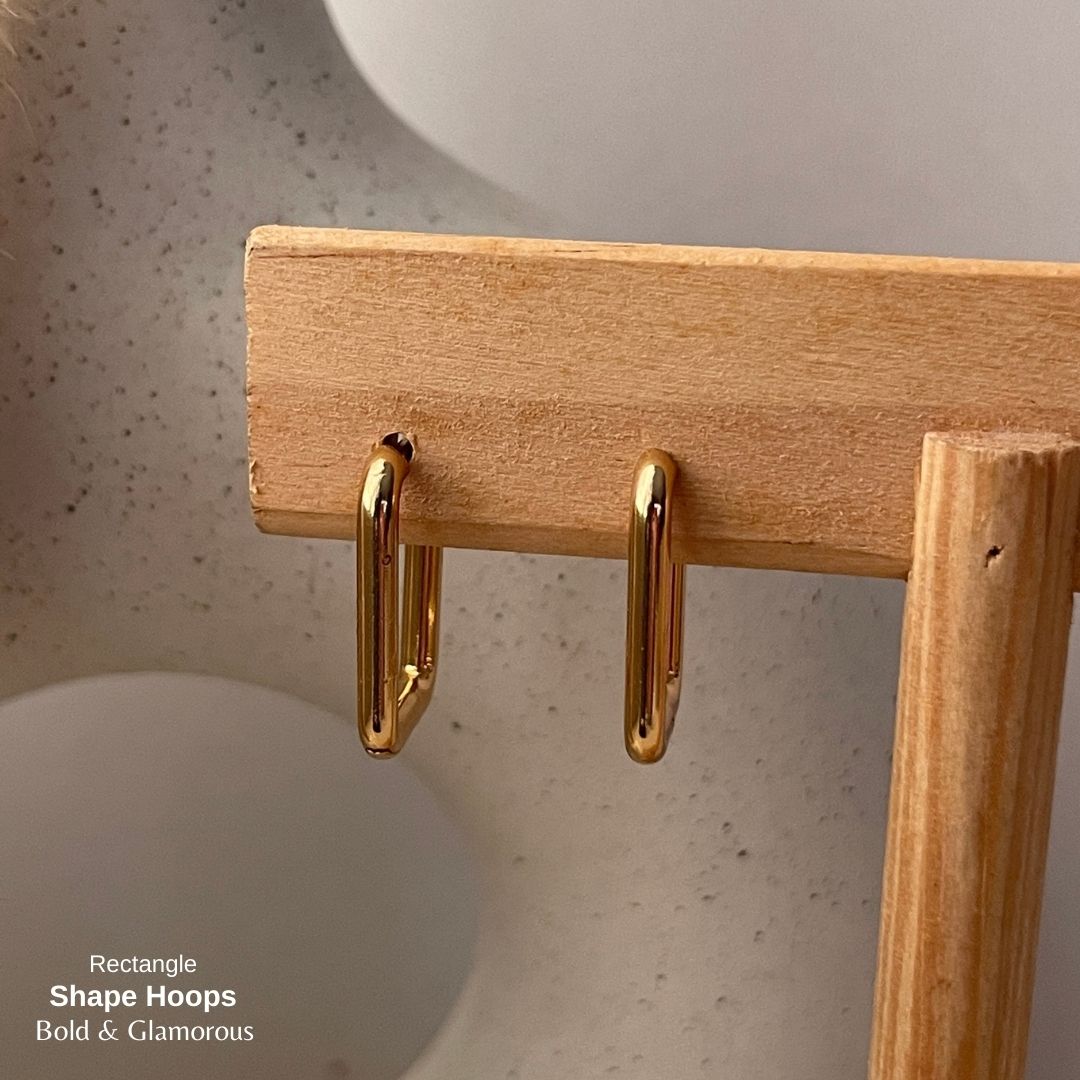 Shape Hoop Earring | Rectangle | Gold