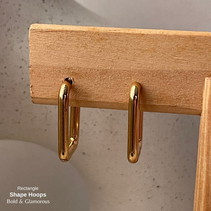 Shape Hoop Earring | Rectangle | Gold