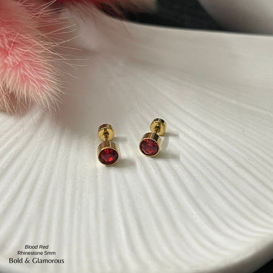 Screwback Stud Earring | Rhinestone 5mm | Blood Red