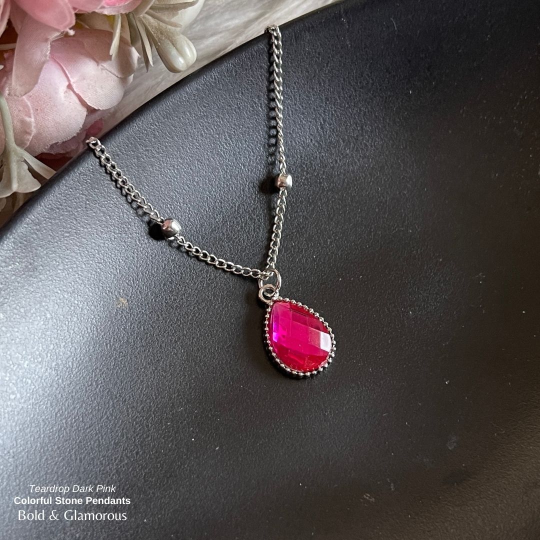 Stone Pendant | SP01 | Teardrop | Dark Pink