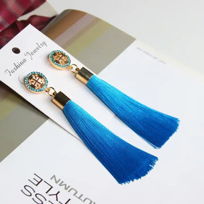 Long Tassel Earring | SE033 | Light Blue