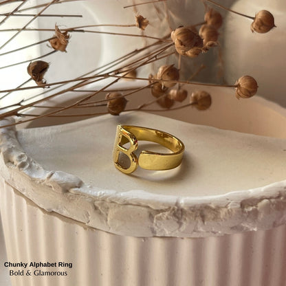 Chunky Alphabet Ring | B | Gold