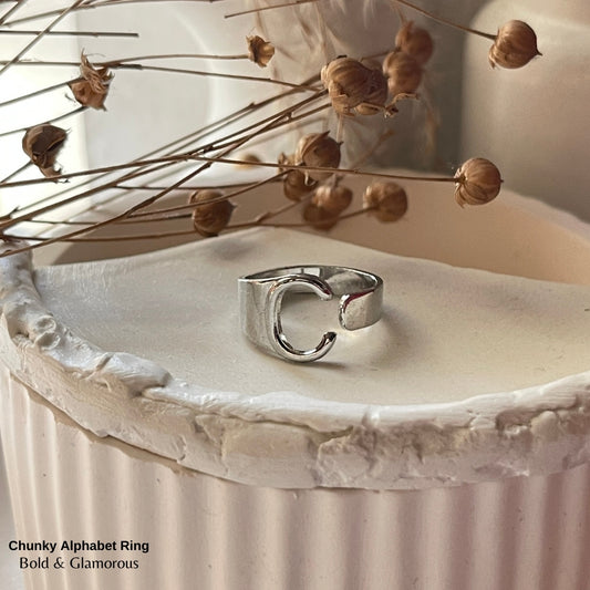 Chunky Alphabet Ring | C | Silver