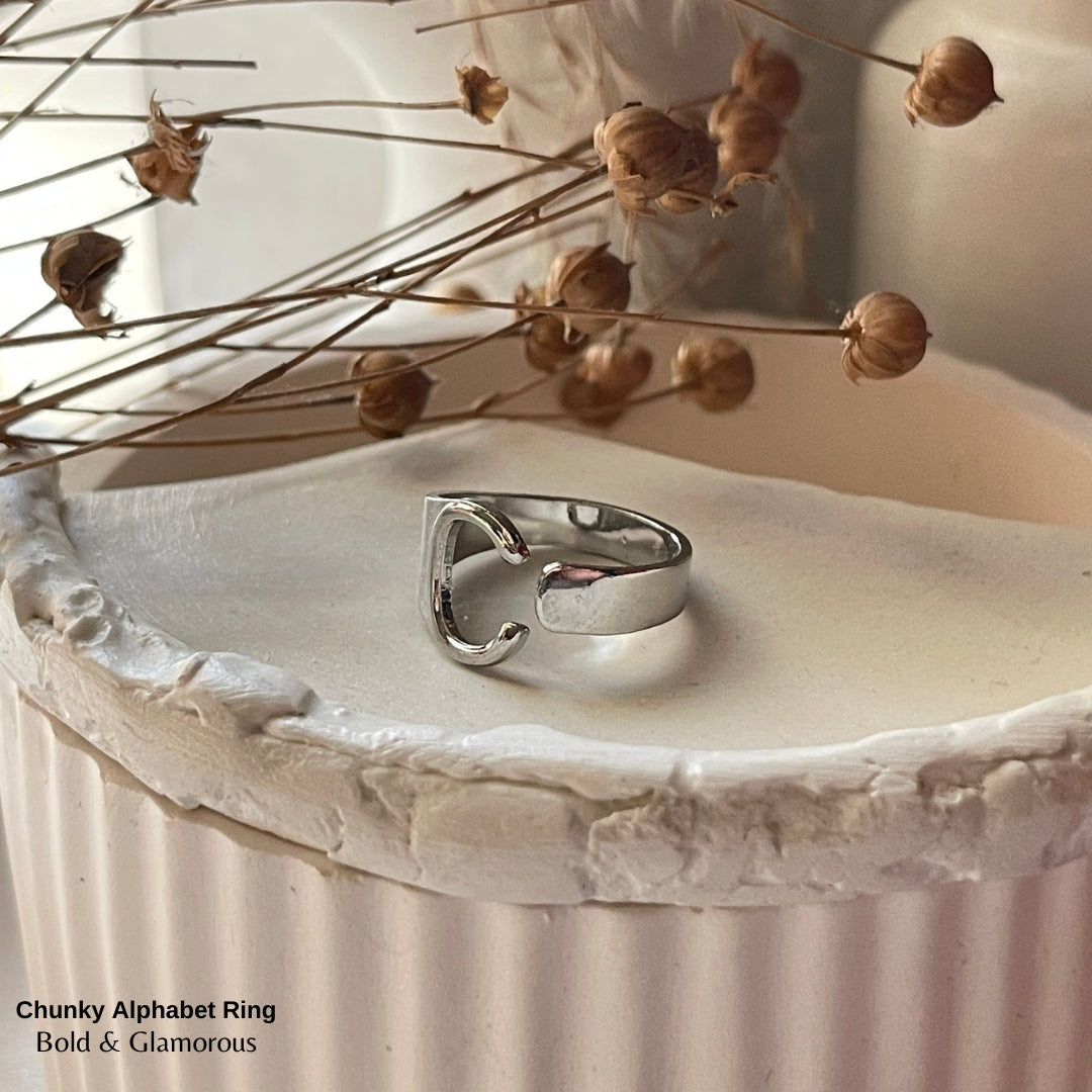 Chunky Alphabet Ring | C | Silver