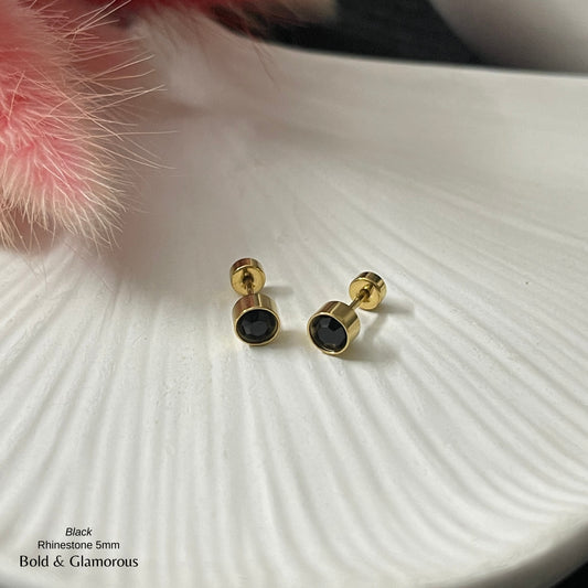 Screwback Stud Earring | Rhinestone 5mm | Black
