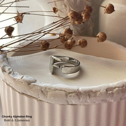 Chunky Alphabet Ring | F | Silver