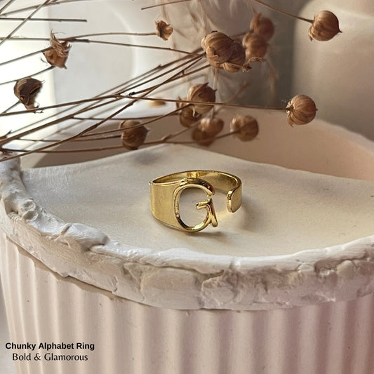 Chunky Alphabet Ring | G | Gold