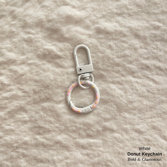 Candy Colored Hand Painted Donut Buckle Keychain | White