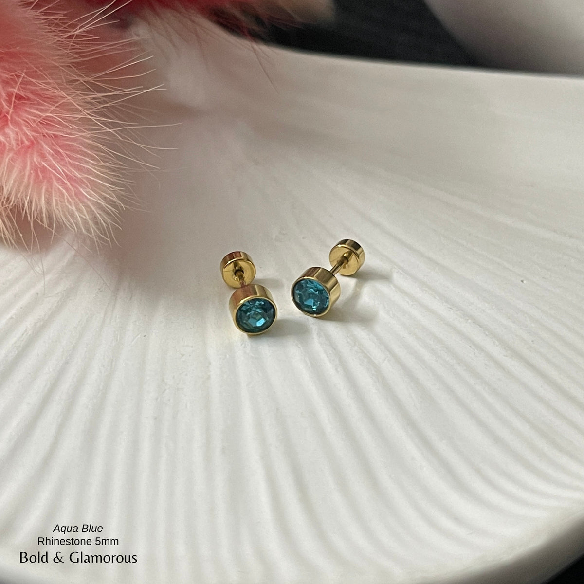 Screwback Stud Earring | Rhinestone 5mm | Aqua Blue