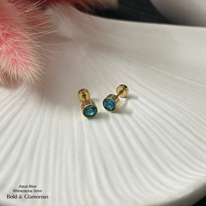 Screwback Stud Earring | Rhinestone 5mm | Aqua Blue