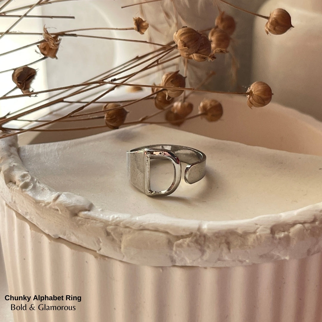 Chunky Alphabet Ring | D | Silver