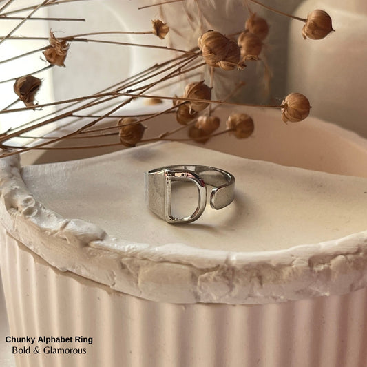Chunky Alphabet Ring | D | Silver