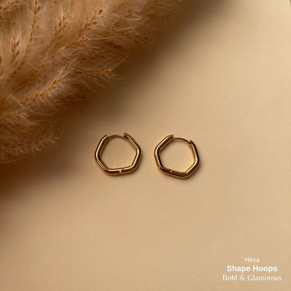 Shape Hoop Earring | Hexa | Gold