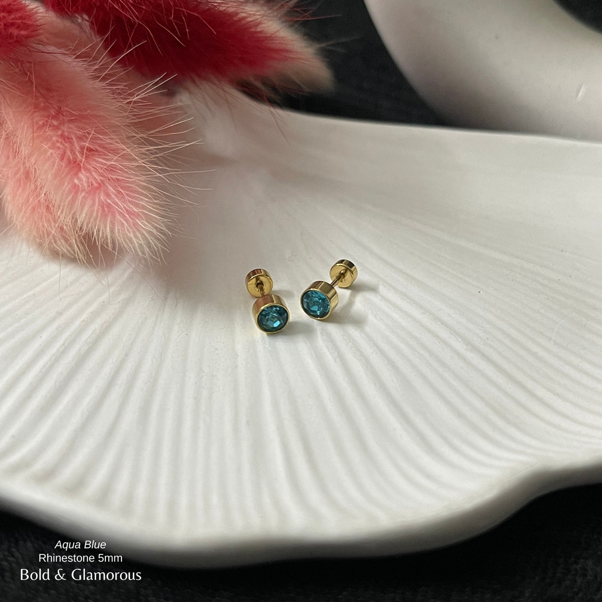 Screwback Stud Earring | Rhinestone 5mm | Aqua Blue