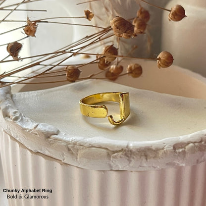 Chunky Alphabet Ring | J | Gold
