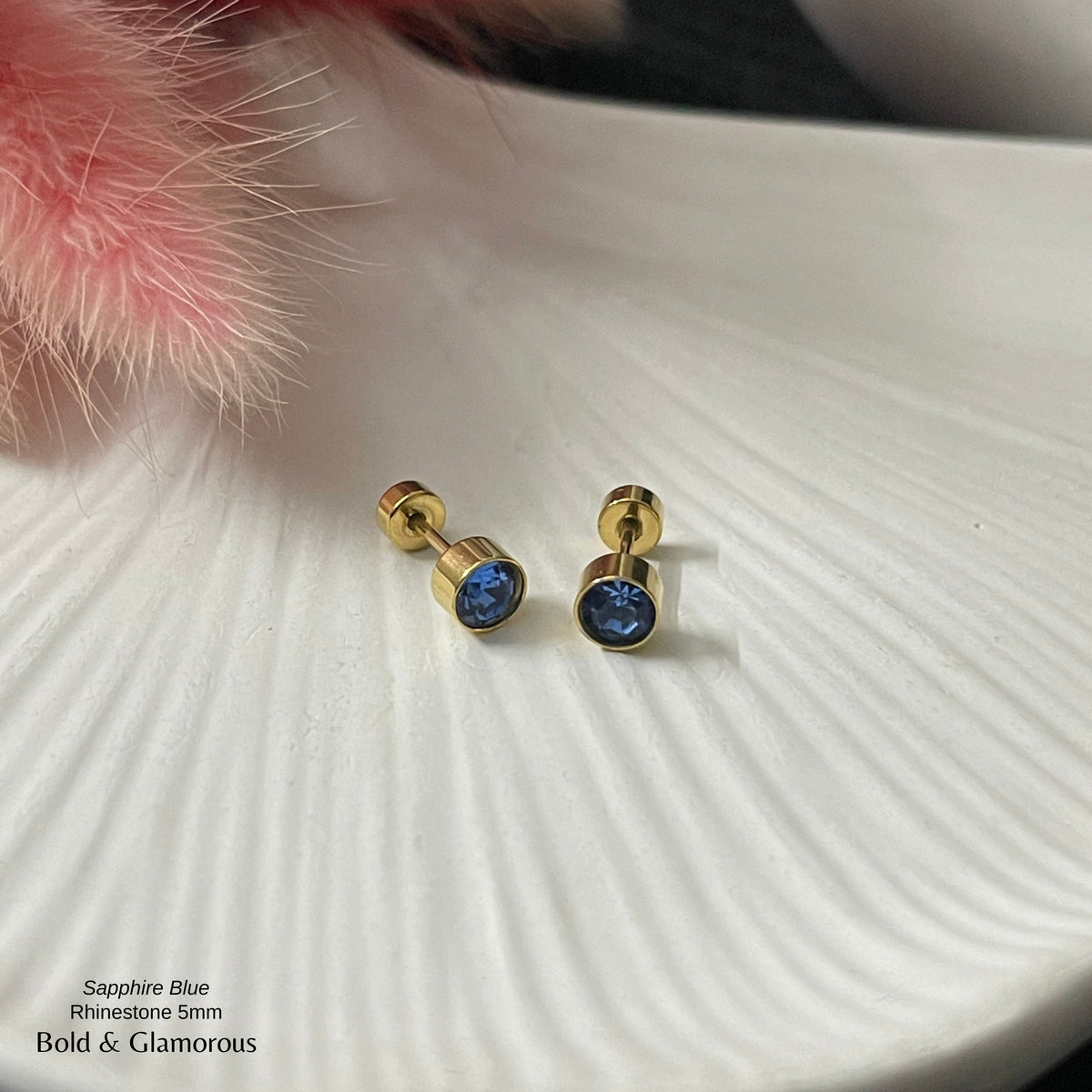 Screwback Stud Earring | Rhinestone 5mm | Sapphire Blue
