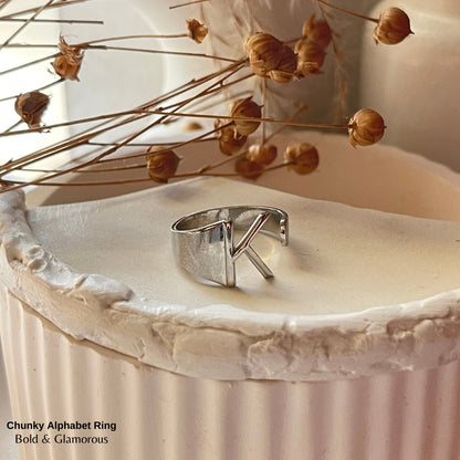 Chunky Alphabet Ring | K | Silver