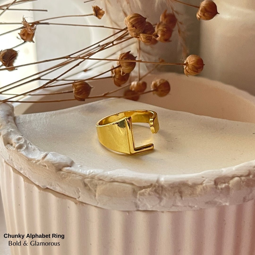 Chunky Alphabet Ring | L | Gold