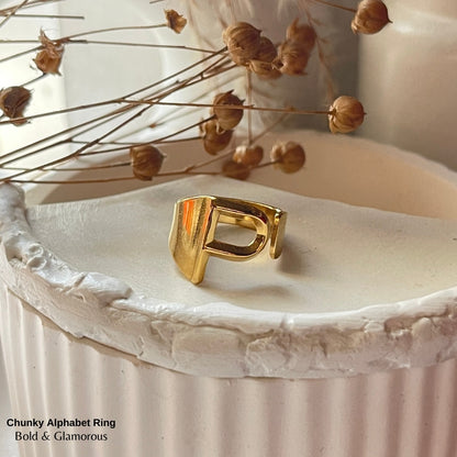 Chunky Alphabet Ring | P | Gold (BIG SIZE)