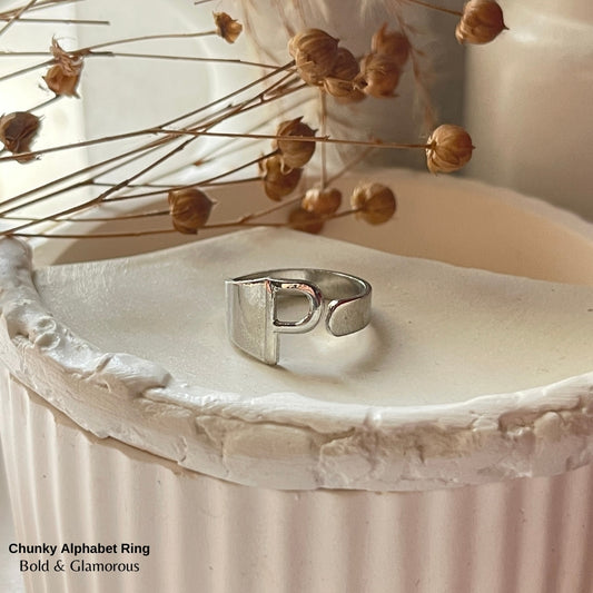 Chunky Alphabet Ring | P | Silver