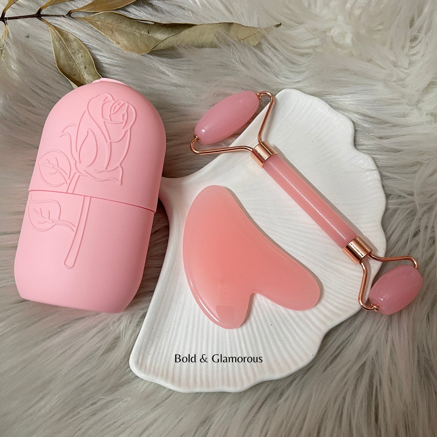 Complete Face Care Kit – Jade Roller, Gua Sha & Ice Roll | Pink