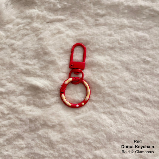 Candy Colored Hand Painted Donut Buckle Keychain | Red