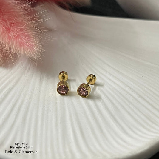 Screwback Stud Earring | Rhinestone 5mm | Light Pink