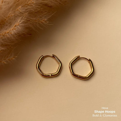Shape Hoop Earring | Hexa | Gold