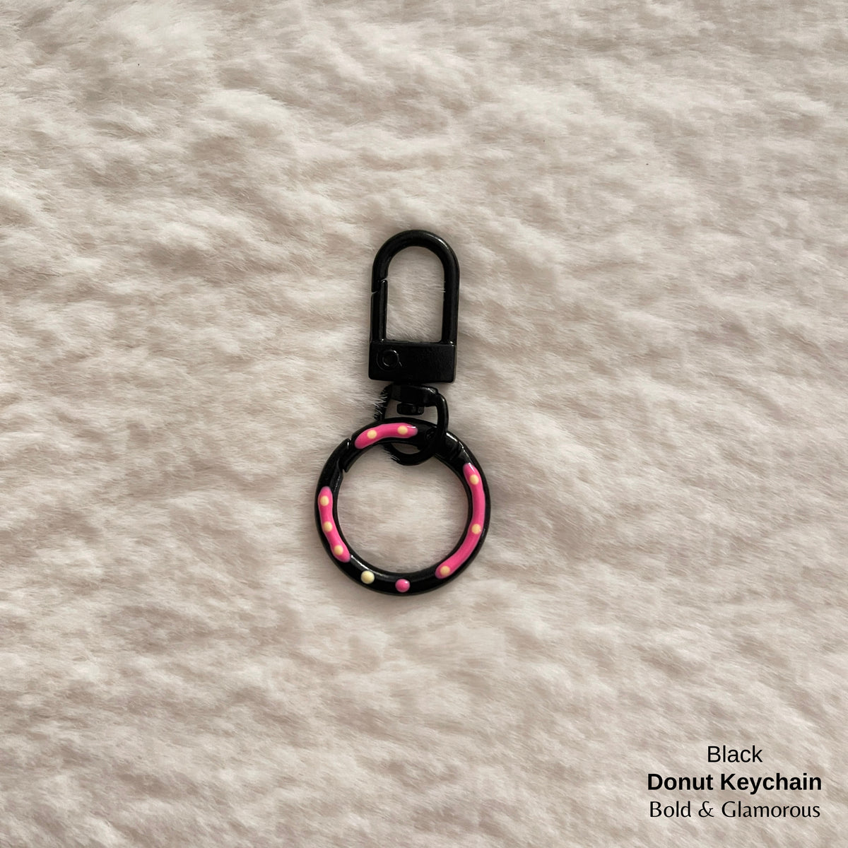 Candy Colored Hand Painted Donut Buckle Keychain | Black