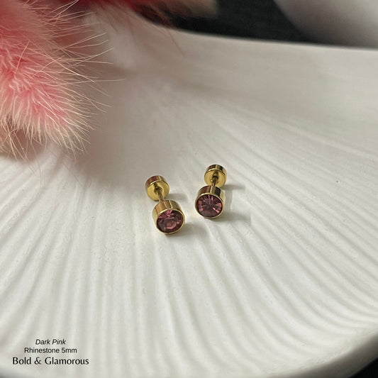 Screwback Stud Earring | Rhinestone 5mm | Dark Pink