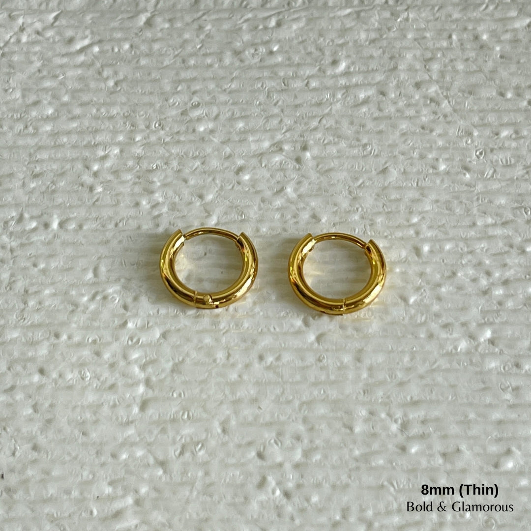 Simple Hoop Earring | 8mm - Thin | Gold