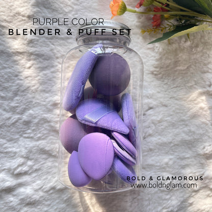 15PC Beauty Blender and Puff Set with Jar | Purple