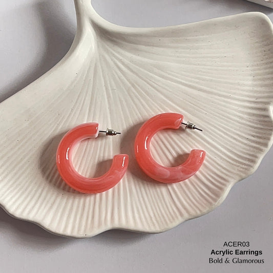 Acrylic Half Hoop Earring | ACER03 | Marble Pink