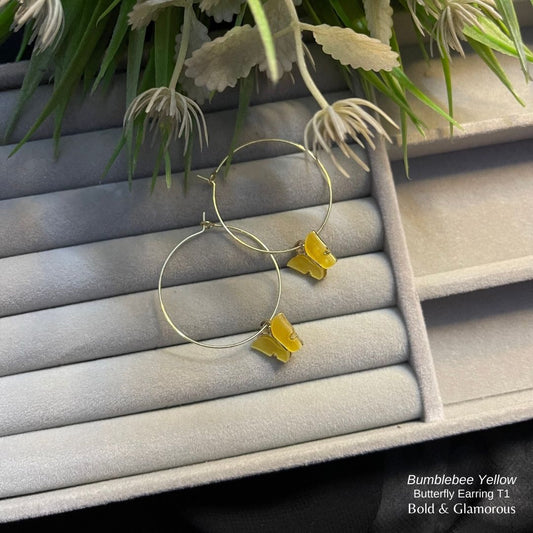 Butterfly Hoop Earrings | Type 1 | BPTHE1 | Bumblebee Yellow