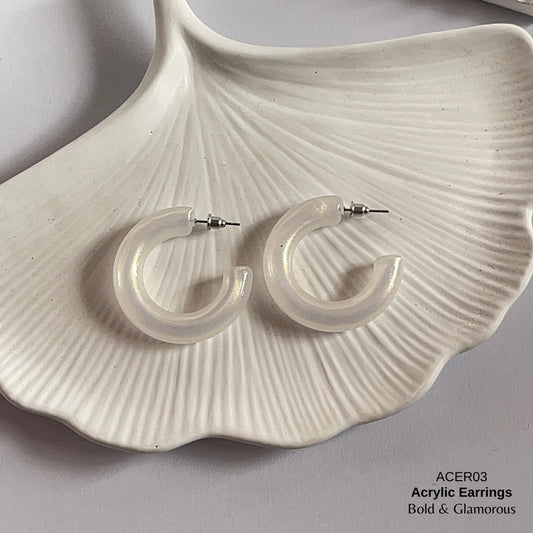 Acrylic Half Hoop Earring | ACER03 | Shiny White
