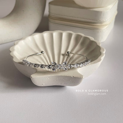 Zircon Bow Cuff Bracelet Silver