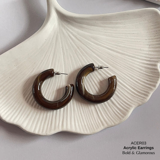 Acrylic Half Hoop Earring | ACER03 | Marble Brown