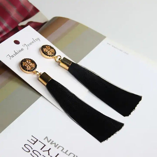 Long Tassel Earring | SE033 | Black