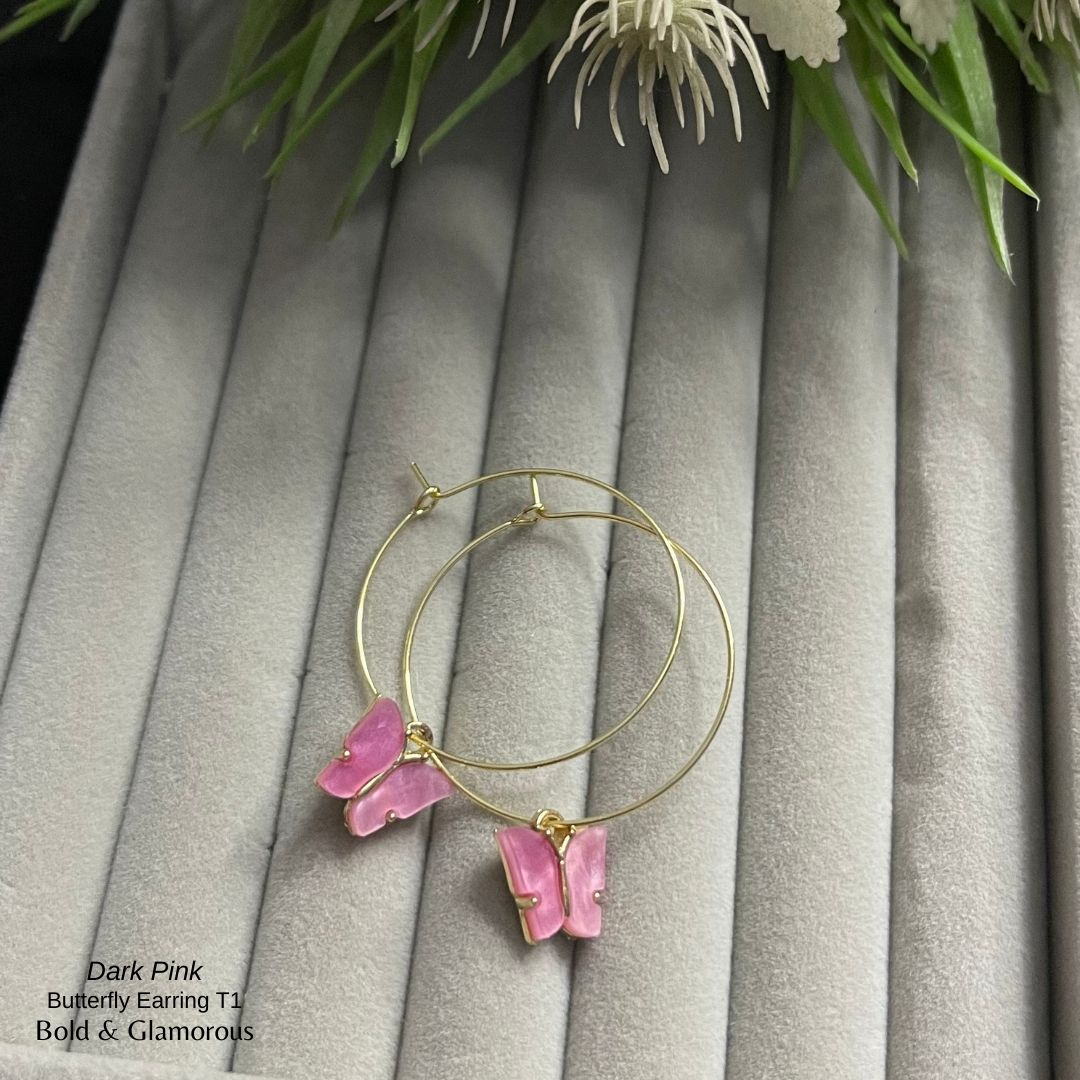 Butterfly Hoop Earrings | Type 1 | BPTHE1 | Dark Pink