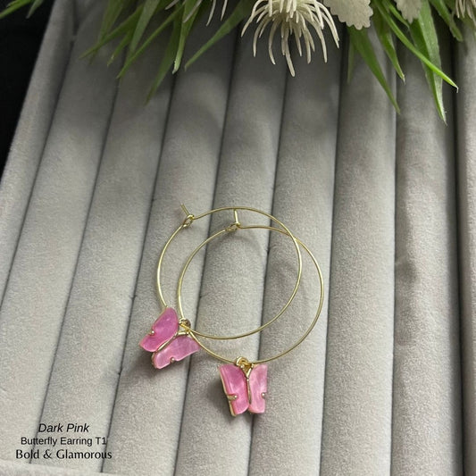Butterfly Hoop Earrings | Type 1 | BPTHE1 | Dark Pink
